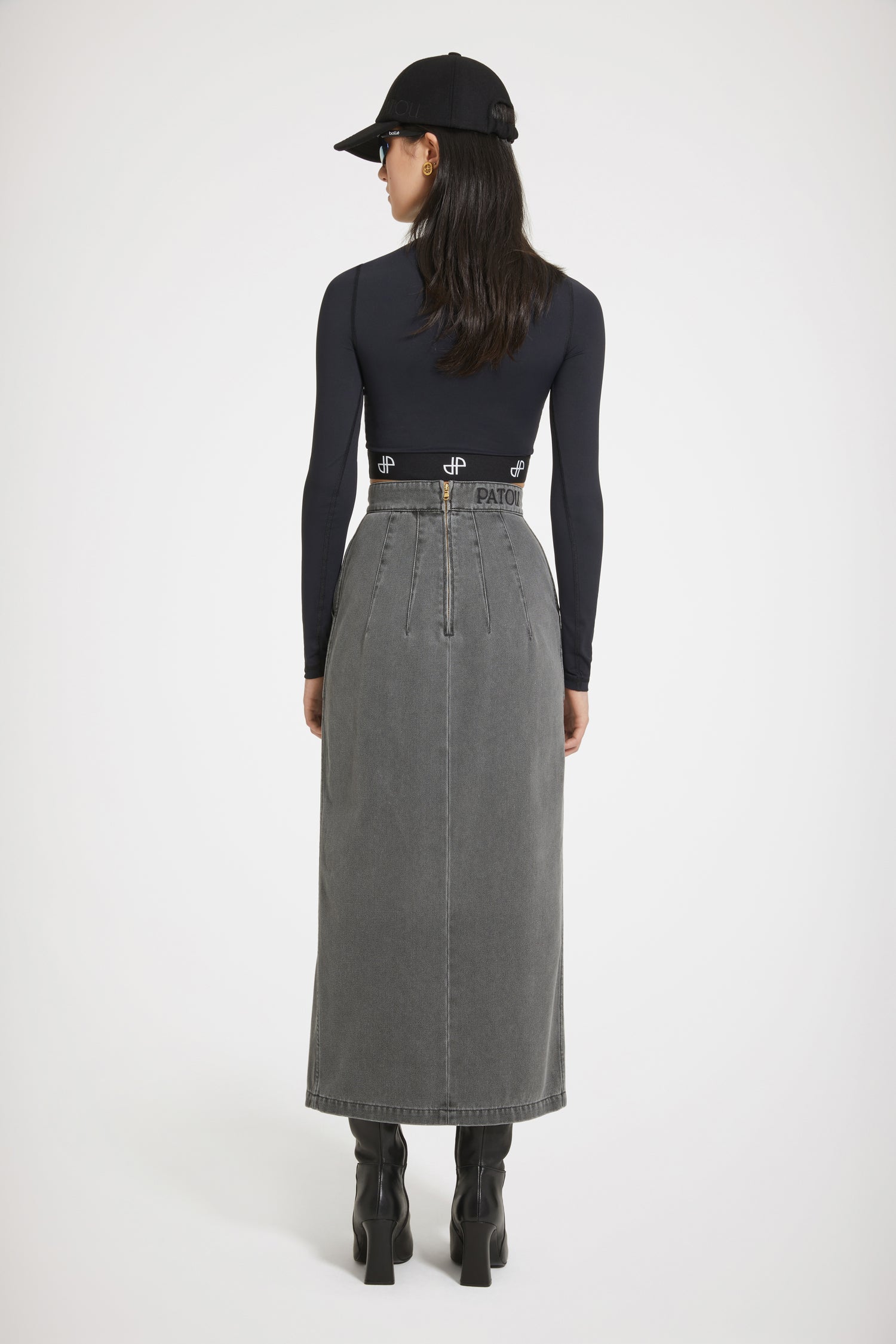 Patou Denim jupe midi anthracite coton bio 34-44