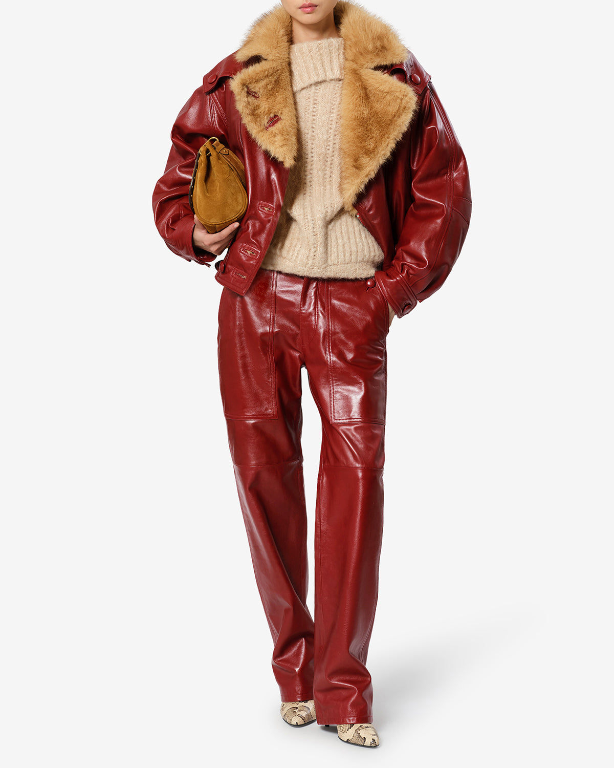 Isabel Marant Vestes Valina veste cuir deep red fourrure 34-42