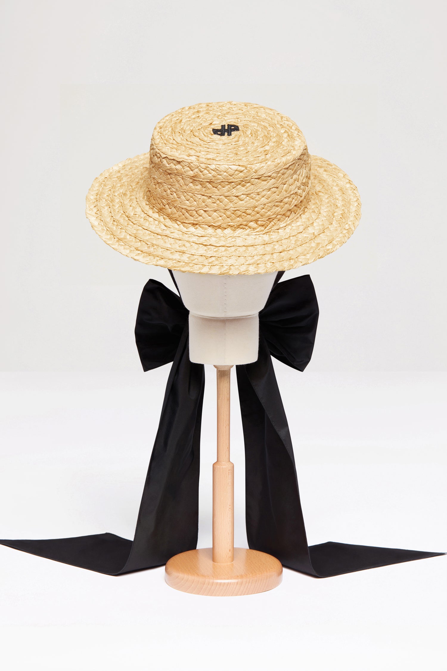 Patou AC042 canotier raphia vanilla noeud noir TU