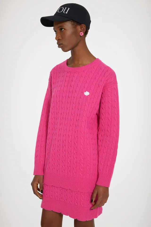 Patou H22KN1088056474F pull laine mérinos fuchsia torsadé