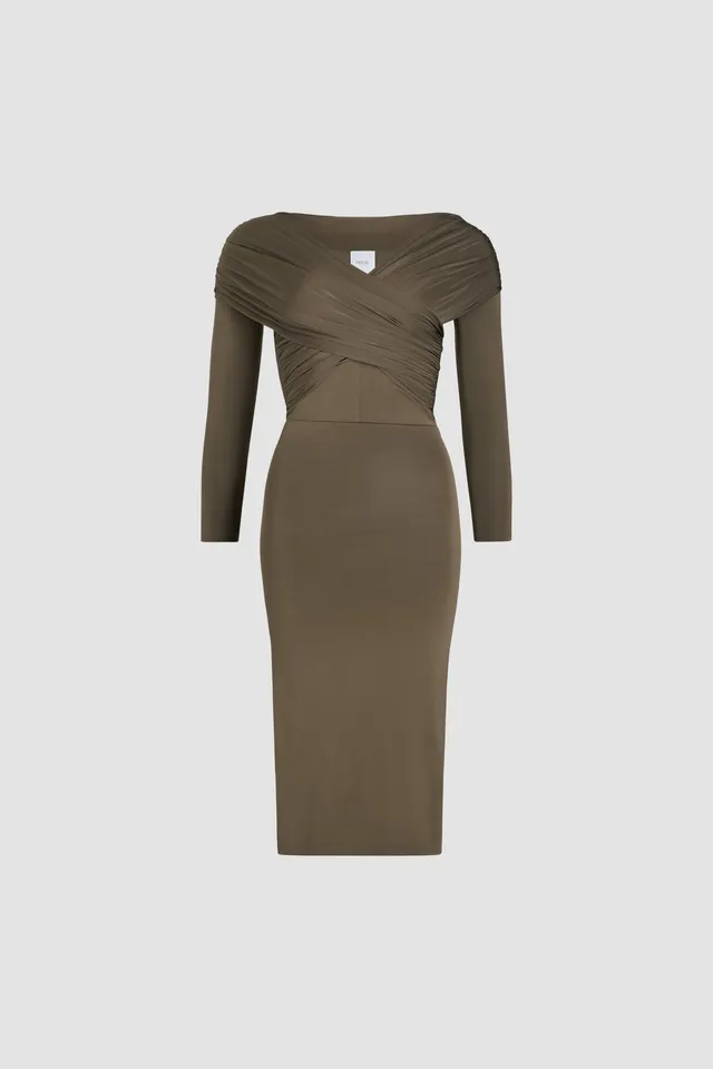Patou P25JE1459973809B Robe jersey mocha cache-cœur ajustée