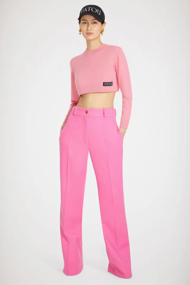 Patou H22TR021 pantalon évasé Darling Pink laine cachemire