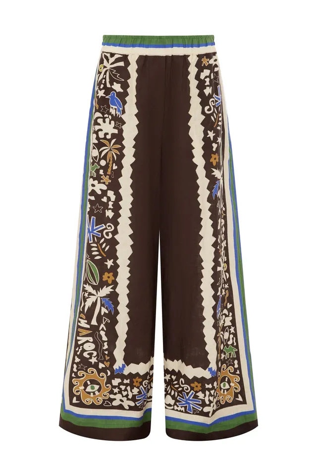 Alemais Maroc Relaxed pantalon lin large imprimé