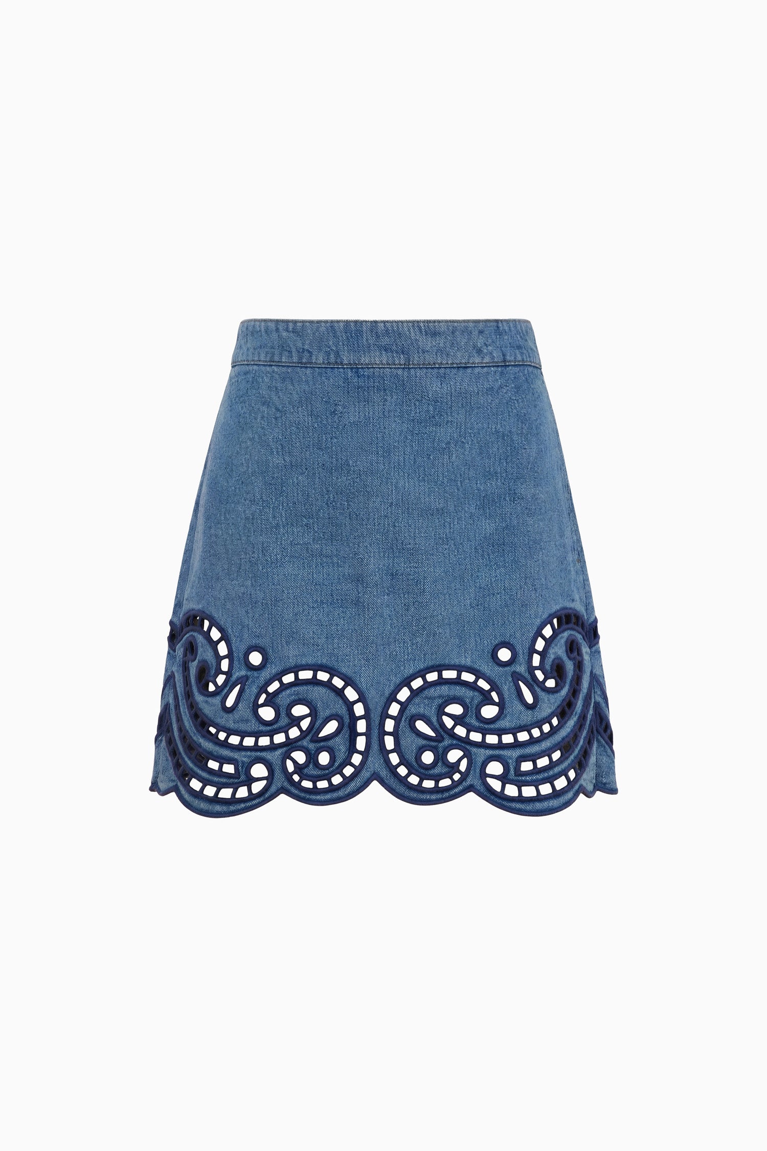 Ulla Johnson Cadiz Jupe jean mini River broderie anglaise