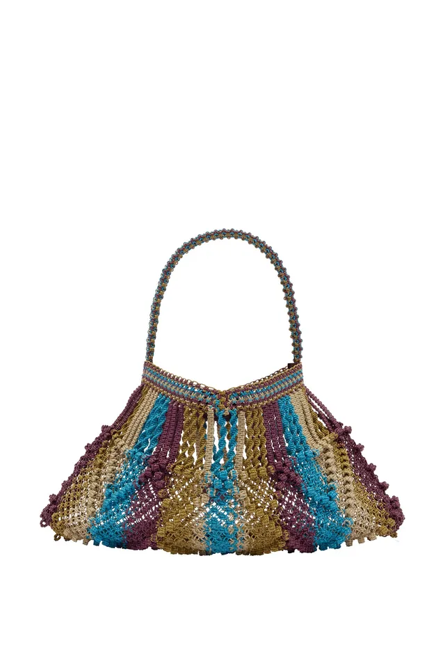 Alemais Leather Maxi Crescent Tote sac cuir rayé macramé