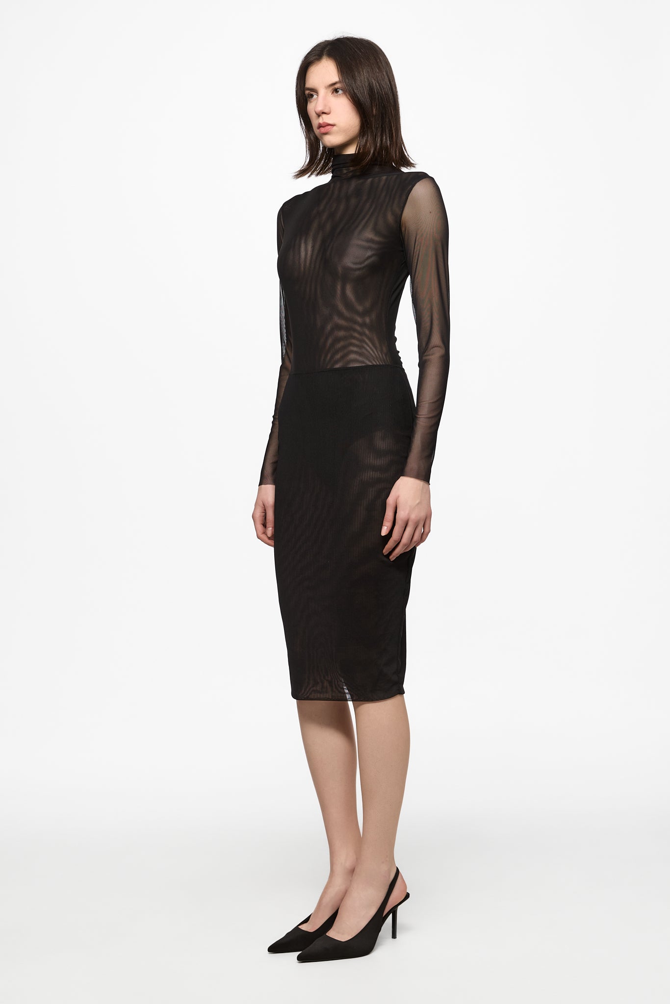 ATU Body Couture Two-piece Black mesh bodysuit skirt ensemble noir