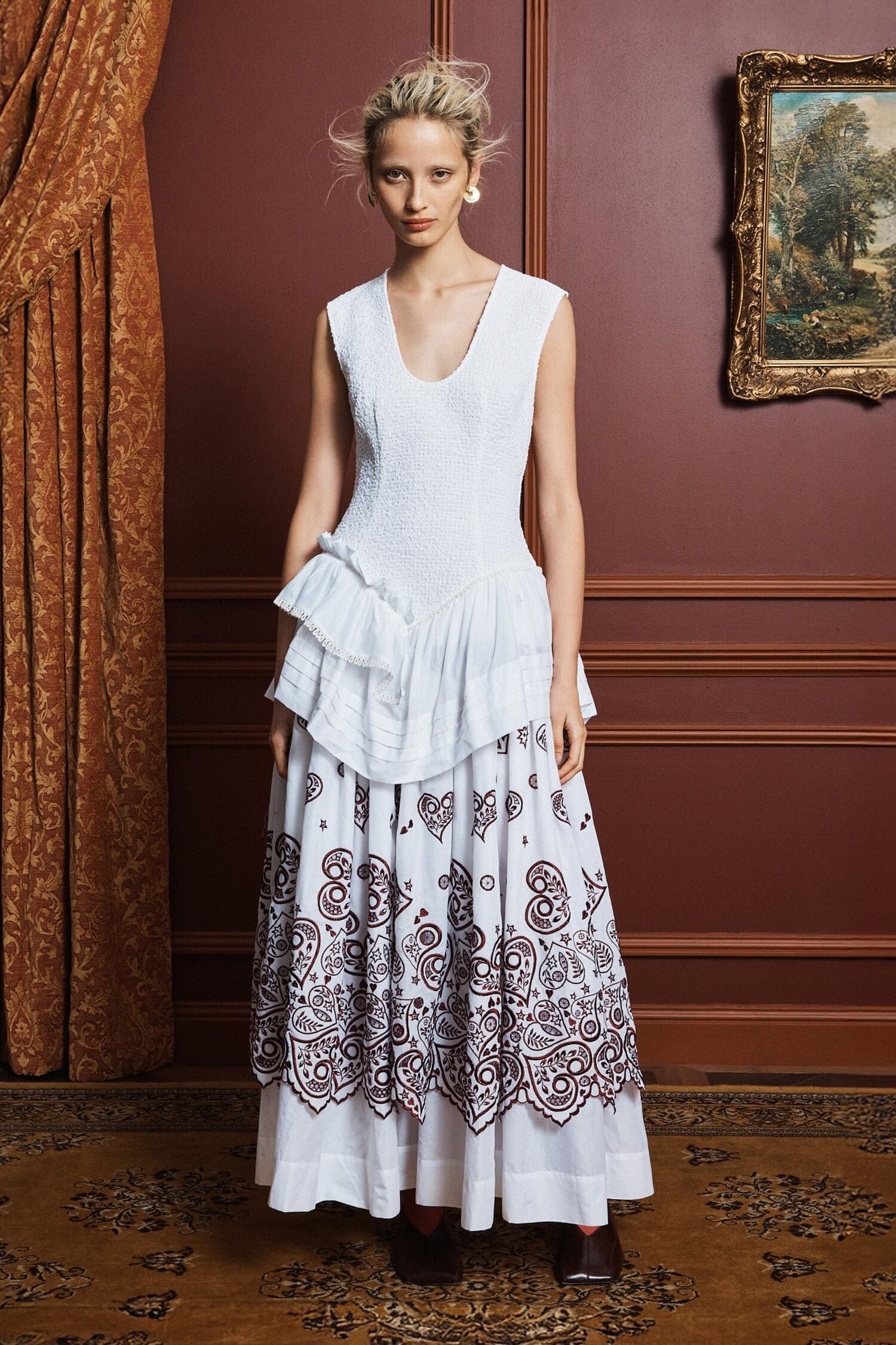 Alemais Bobby robe midi coton brodée col V