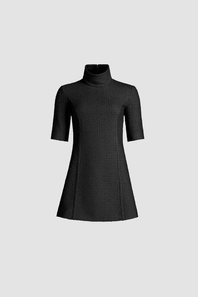 Patou H25DR204 robe tweed noire col montant