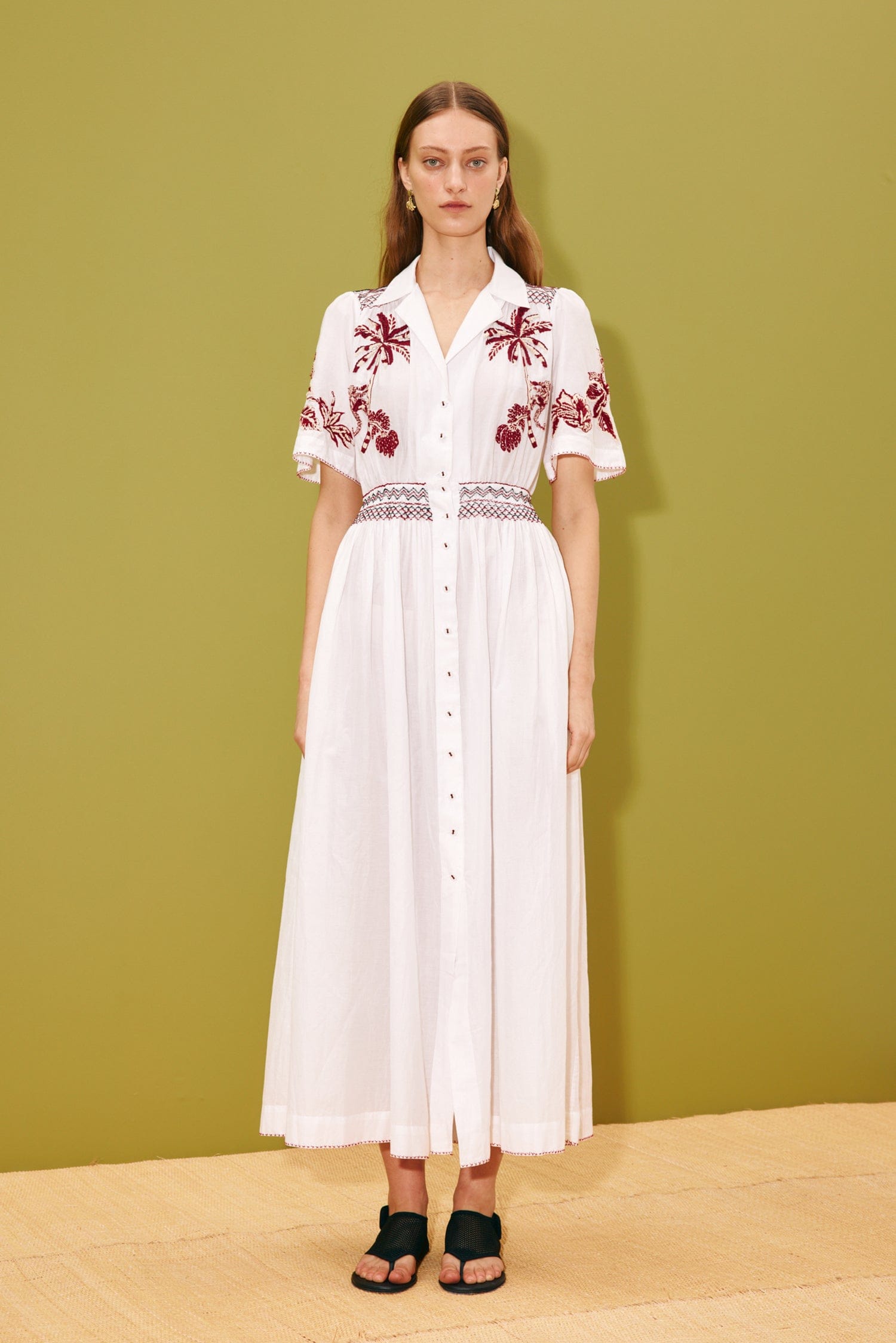 Alemäis Odie robe chemise midi brodée coton soie