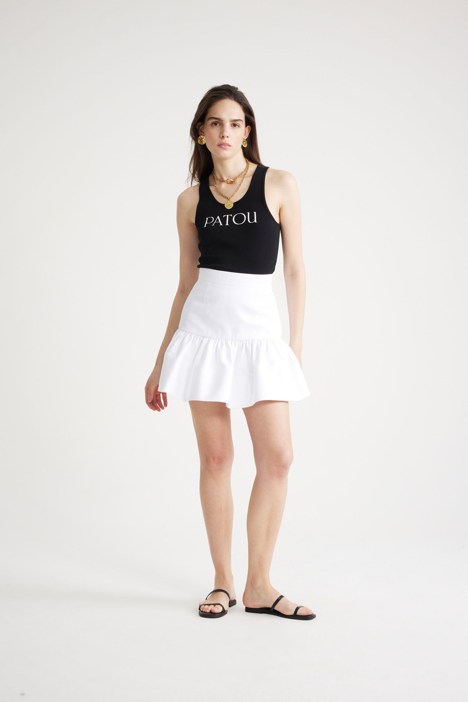 Patou SK060 mini jupe gabardine coton blanche à volant