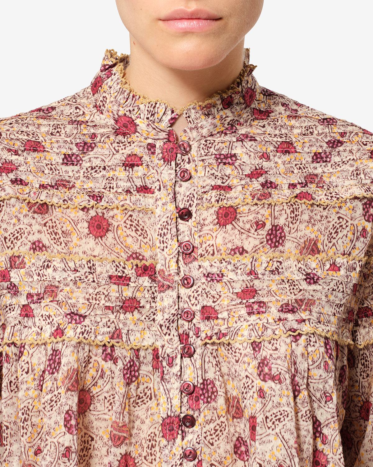 Isabel Marant Doane HT0914FA blouse voile coton écru-framboise