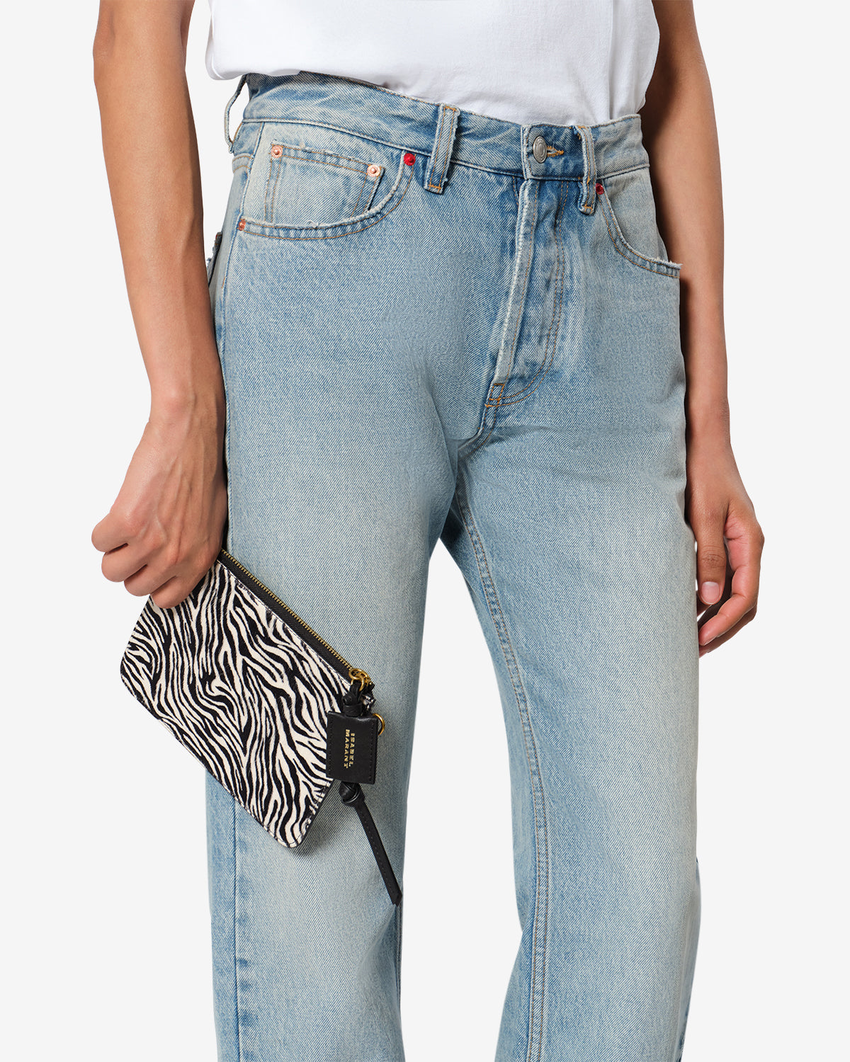 Isabel Marant Oskan pochette cuir pony zèbre 20 cm