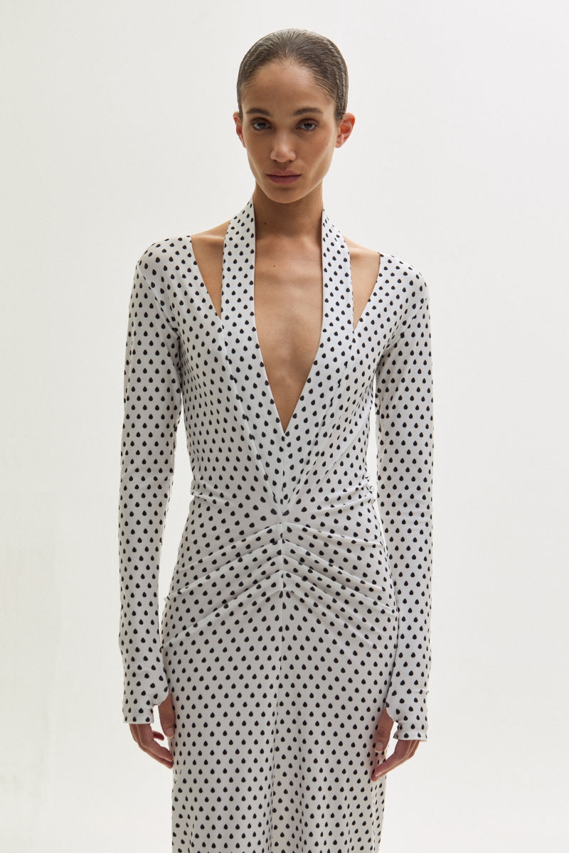 ATU Body Couture Teardrop Dress robe blanche motif noir