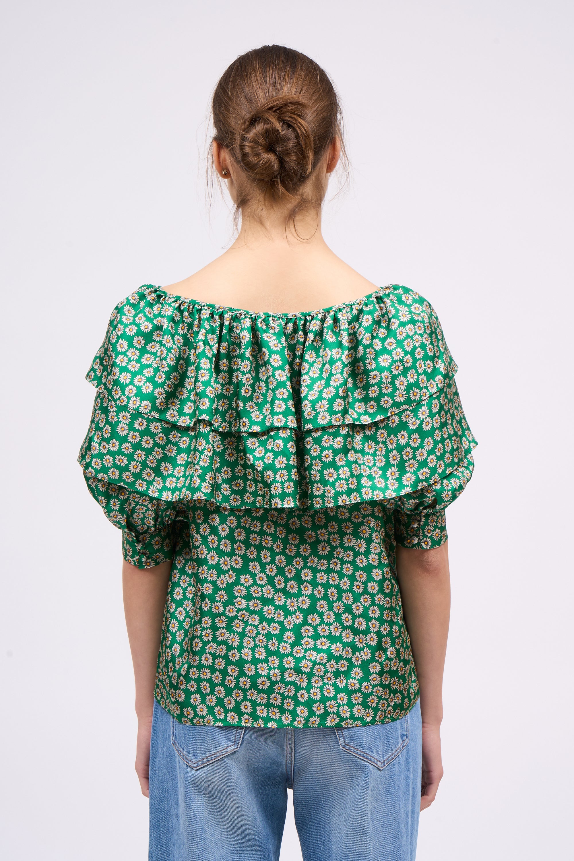 Paul & Joe Daniello blouse soie imprimé marguerite vert