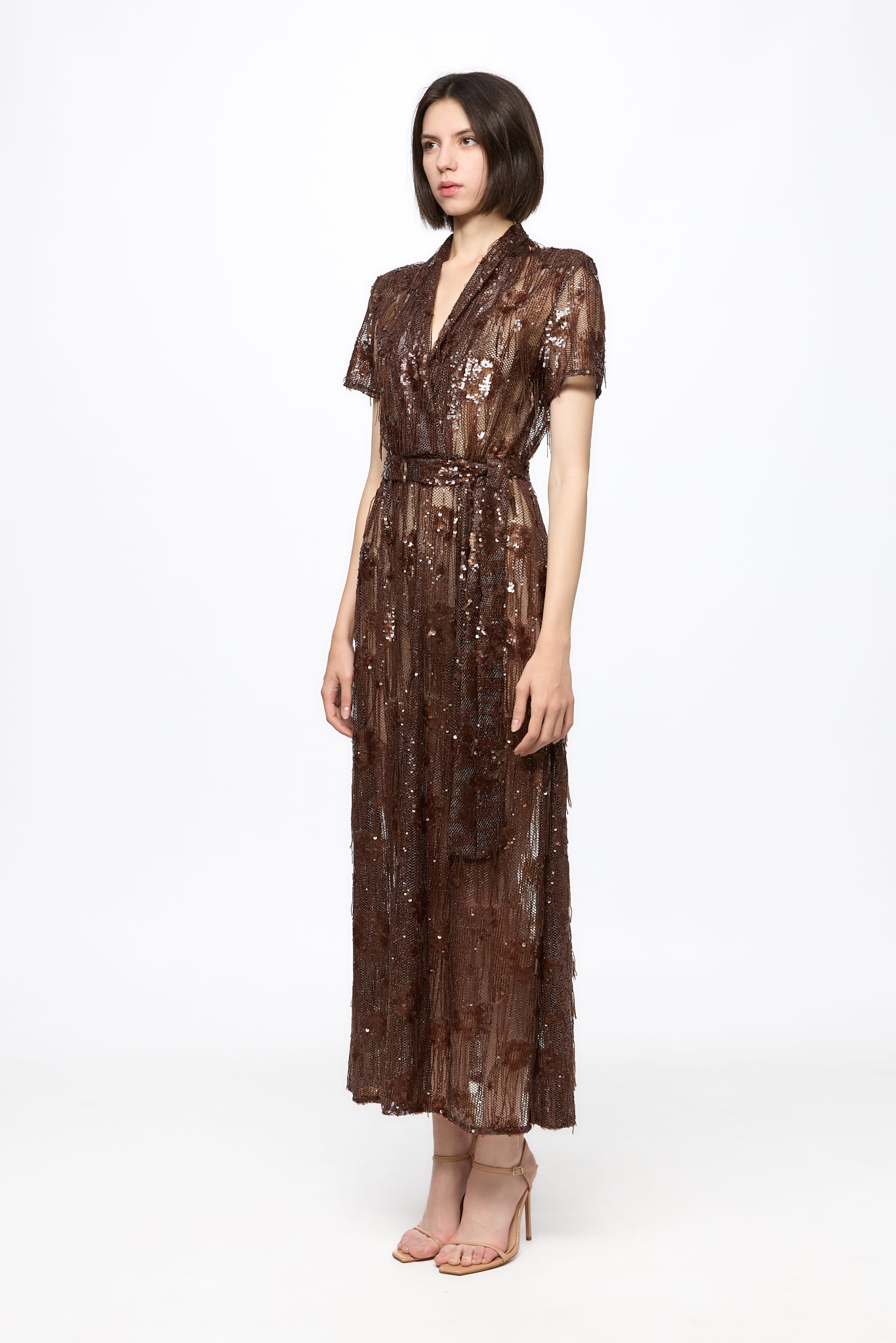 ATU Body Couture robe midi sequins marron chocolat S