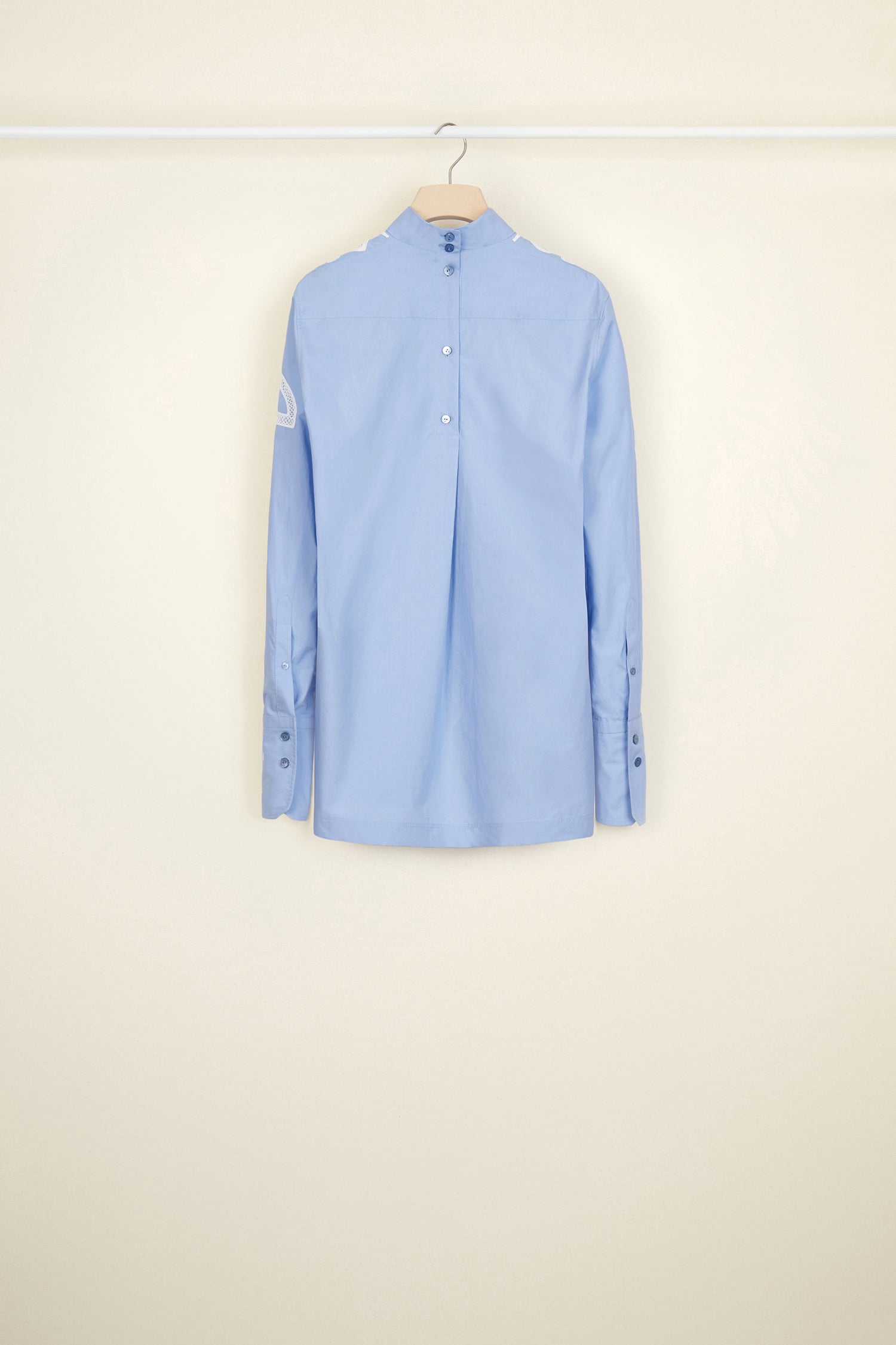 Patou TO003 top coton bleu guipure blanche ajouré