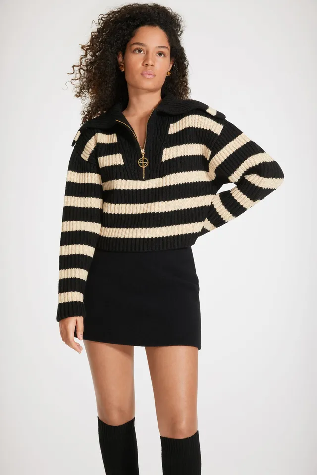 Patou Knitwear KN0918055911B pull rayé laine noir chestnut