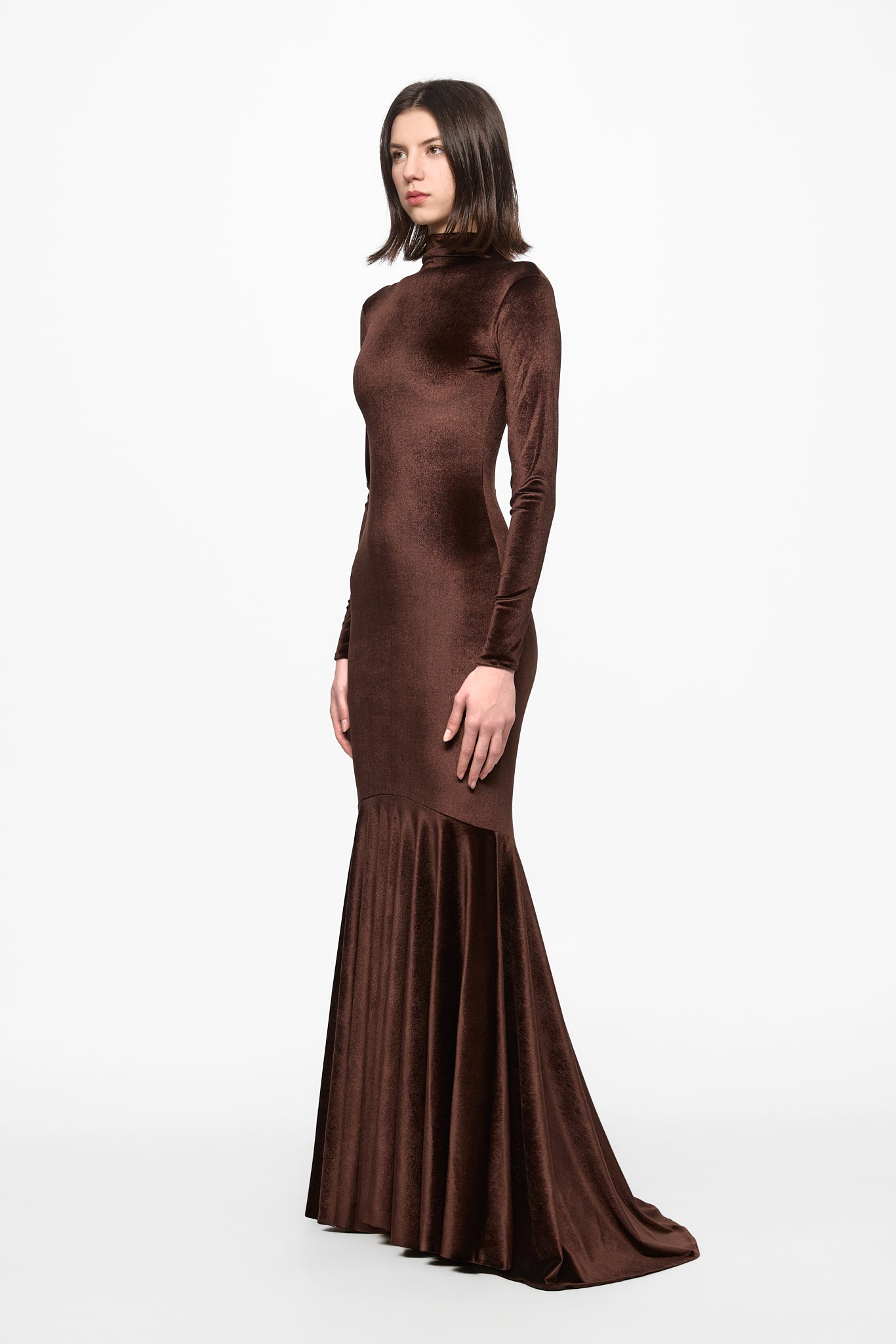 ATU Body Couture High neck robe maxi S velours marron