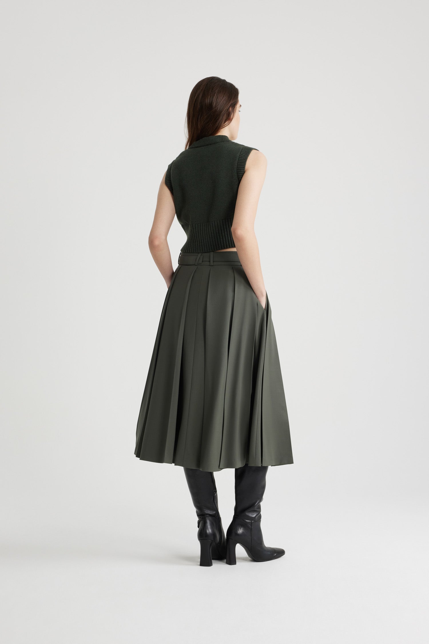 Patou Skirts SK070 jupe midi kaki plissée ceinture