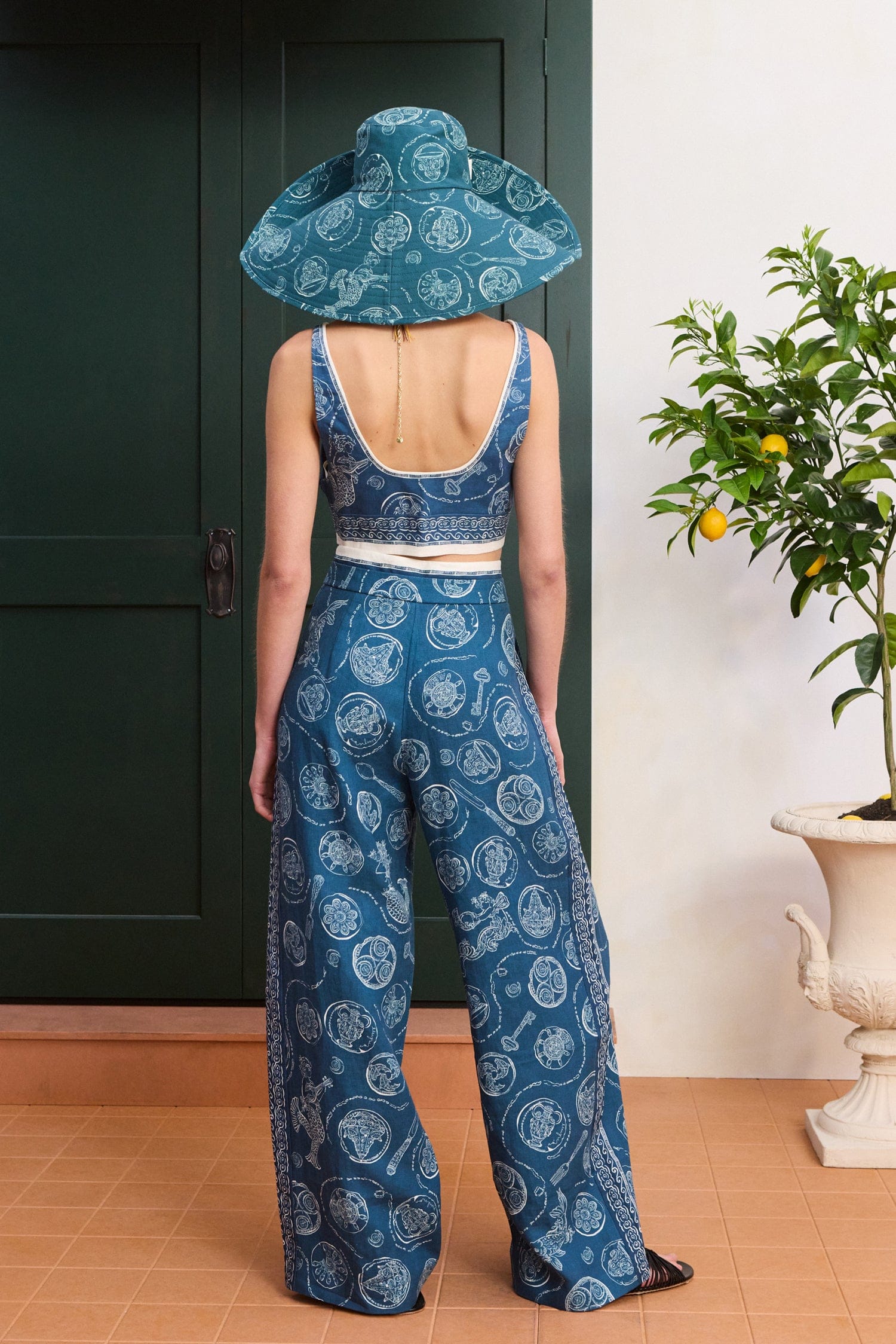 Alemaïs Lucky pantalon large lin taille haute imprimé