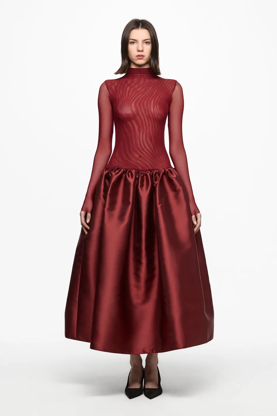 ATU Body Couture Long and formal Wine high neck tulle midi robe bordeaux S