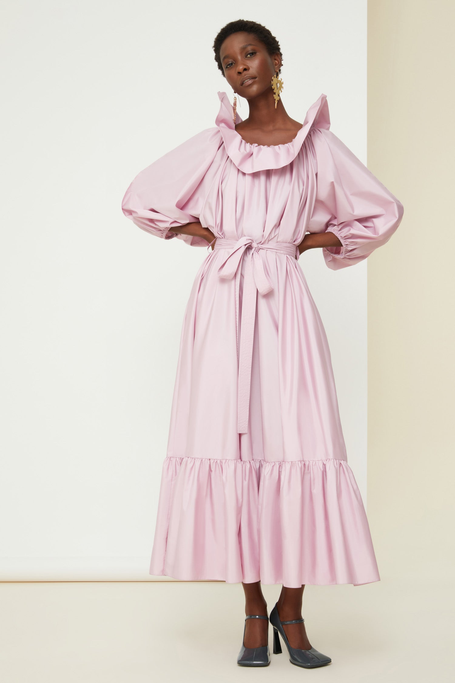 Patou P21DR0590011420P robe maxi rose Peony faille recyclée