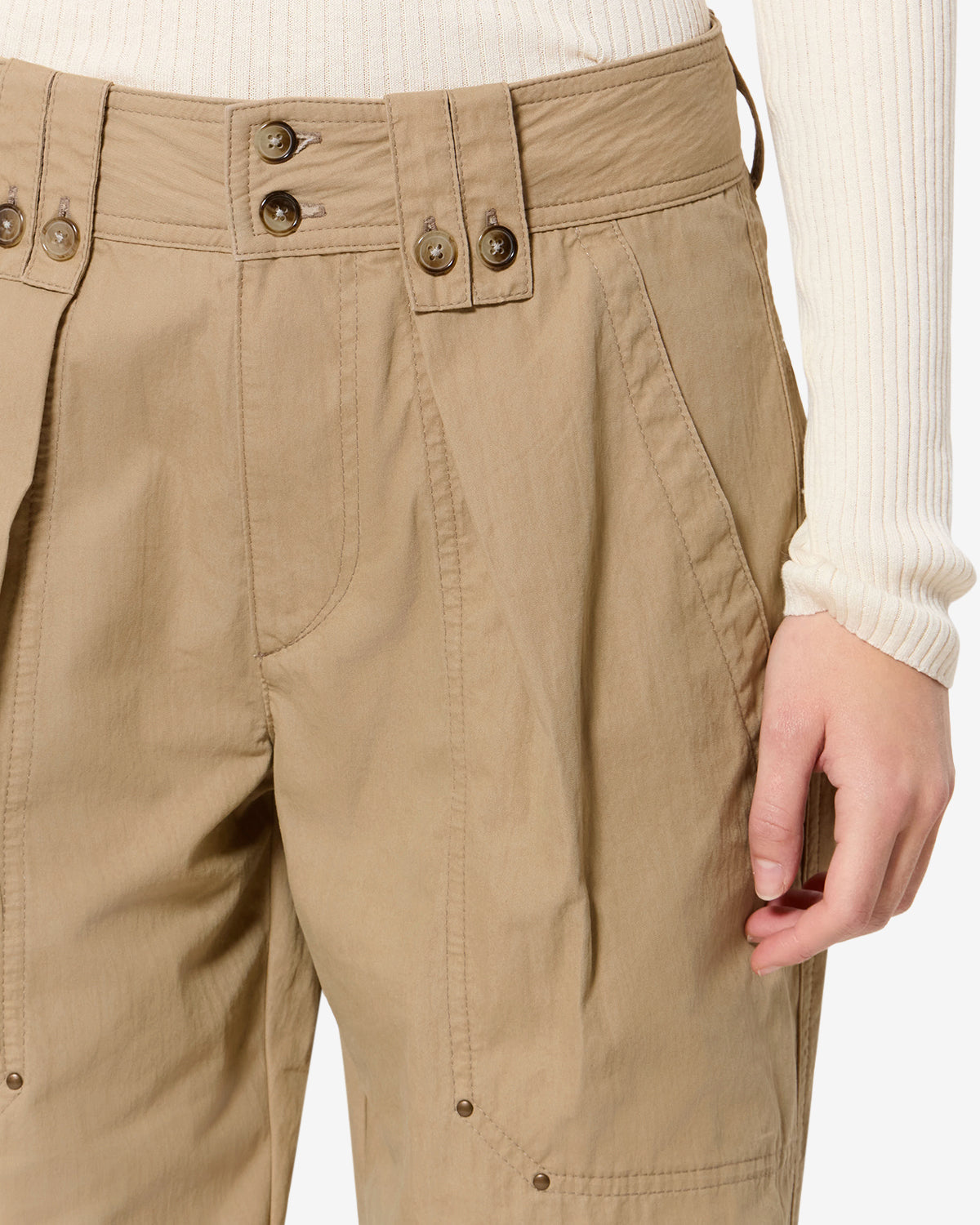 Isabel Marant Amandine pantalon coton clair kaki droit