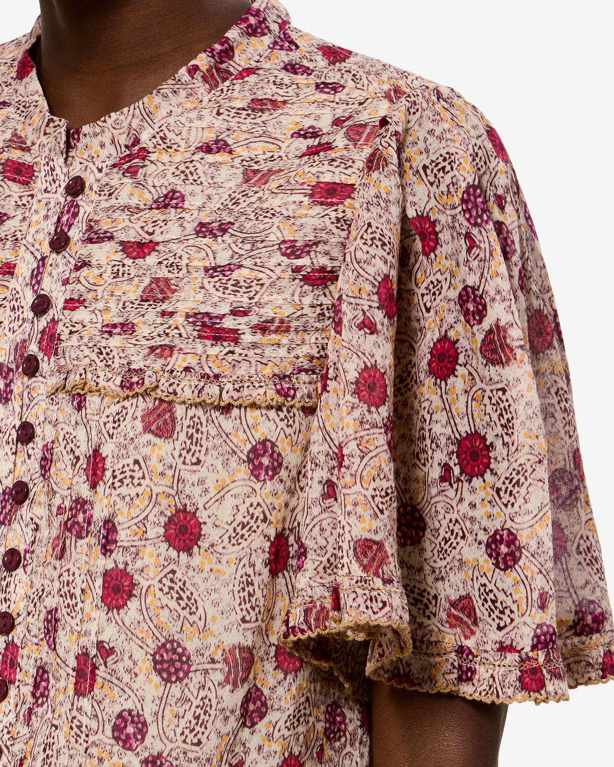 Isabel Marant Daynia Robe voile coton écru-framboise