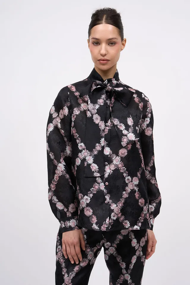Paul & Joe Soline chemise organza soie noire imprimée