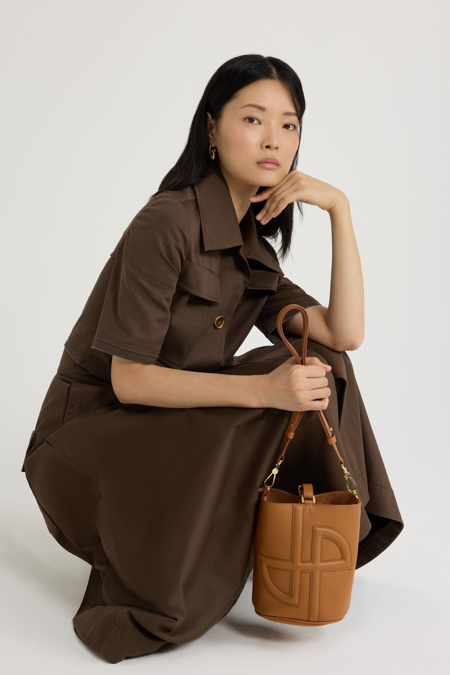 Patou BA0165038811C petit sac seau cuir caramel