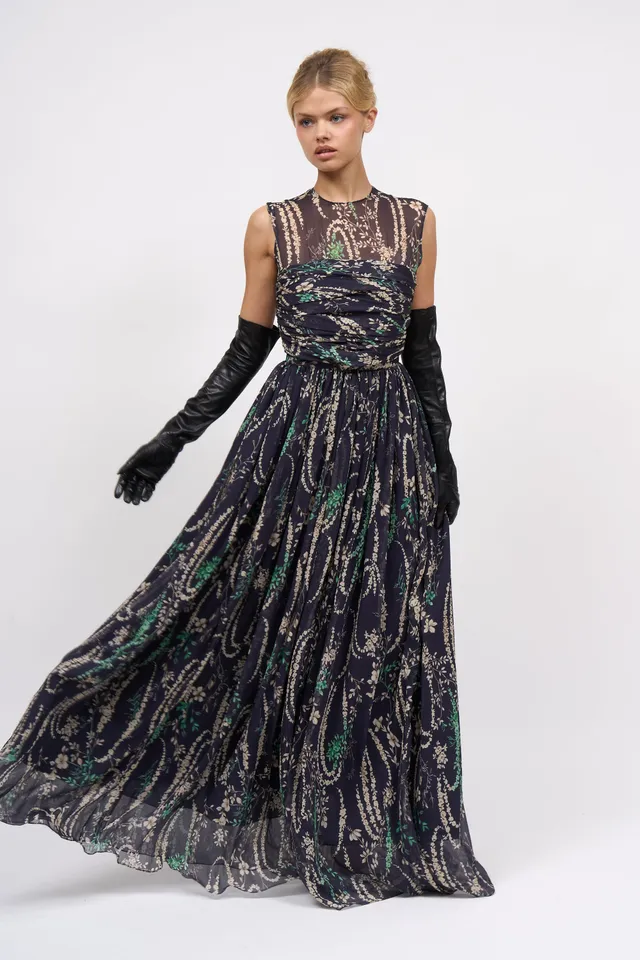 Paul & Joe Iliade robe longue dark navy soie imprimée