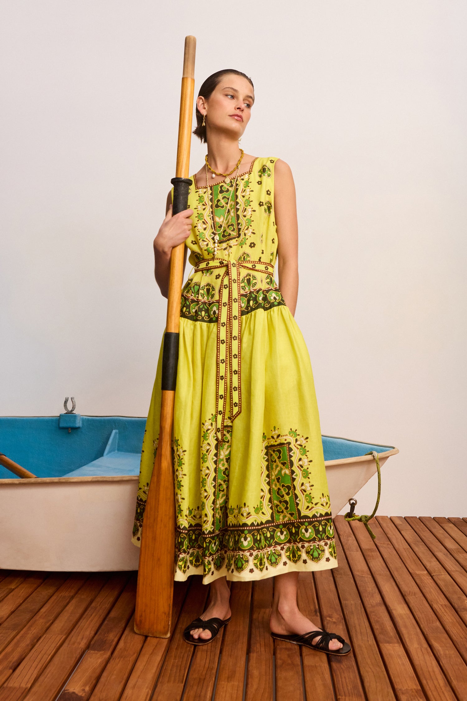 Alemais Bridgette robe midi chanvre ceinture