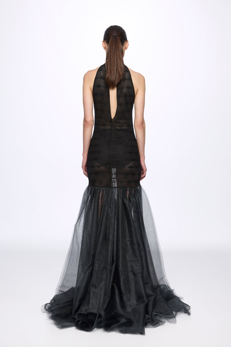 ATU Body Couture robe longue halter tulle noir S