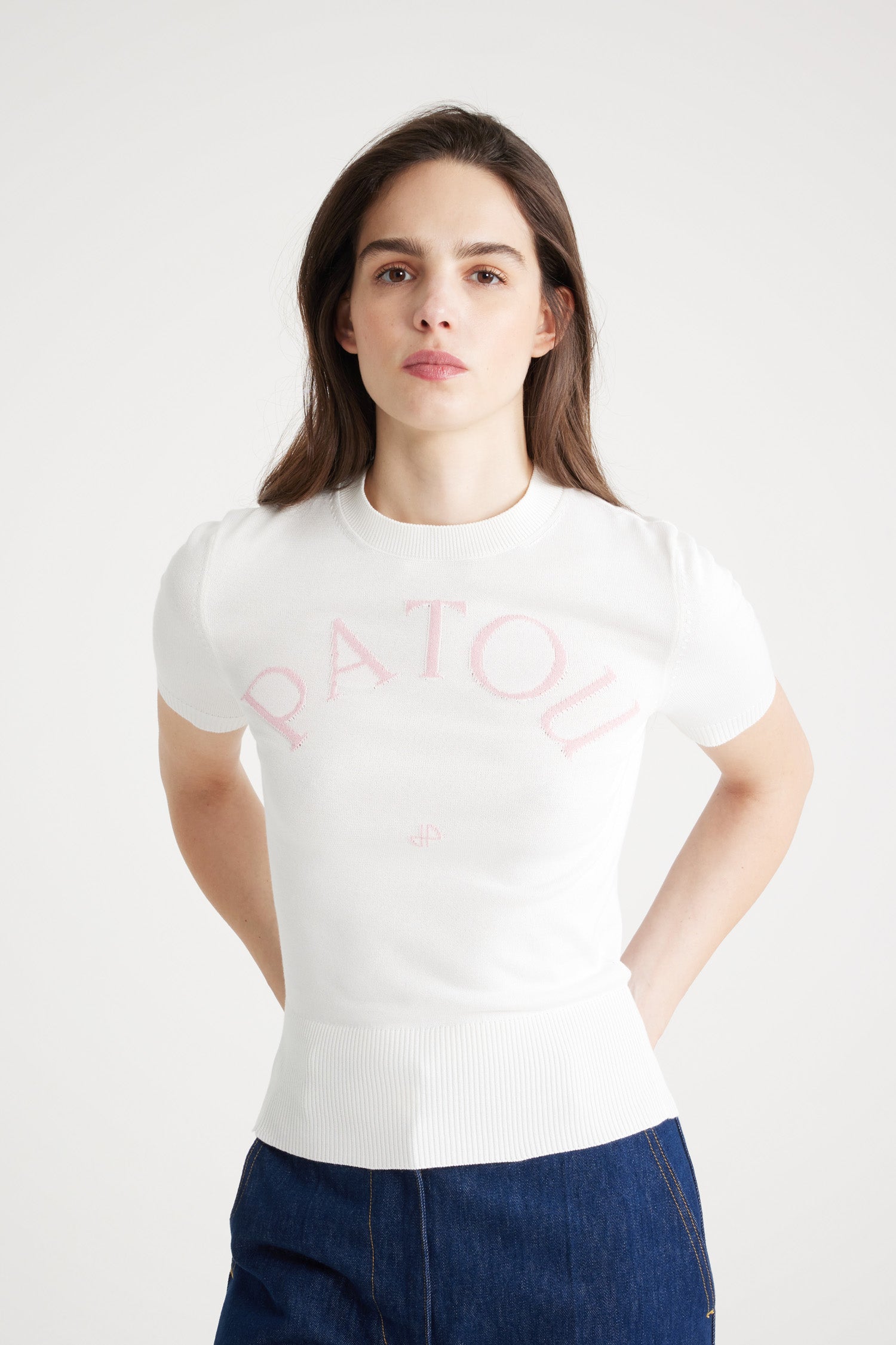 Patou KN182 haut tricot coton White logo rose