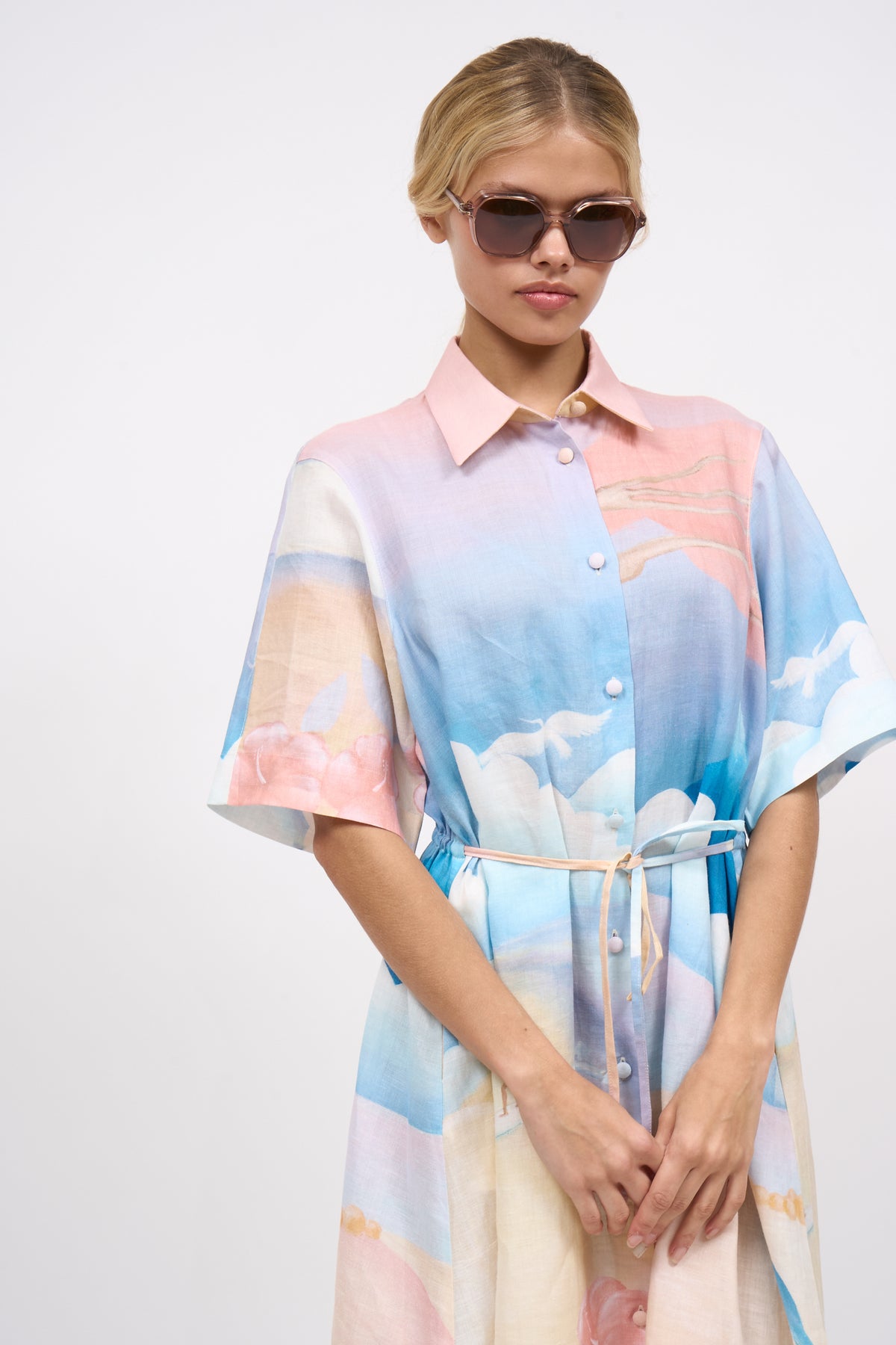 Paul & Joe Ecume robe chemisier ramie ample imprimée
