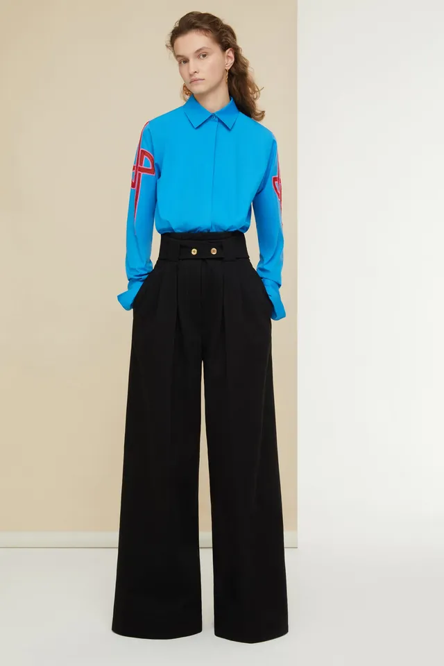 Patou Denim A21TR0150081999B pantalon large noir taille haute