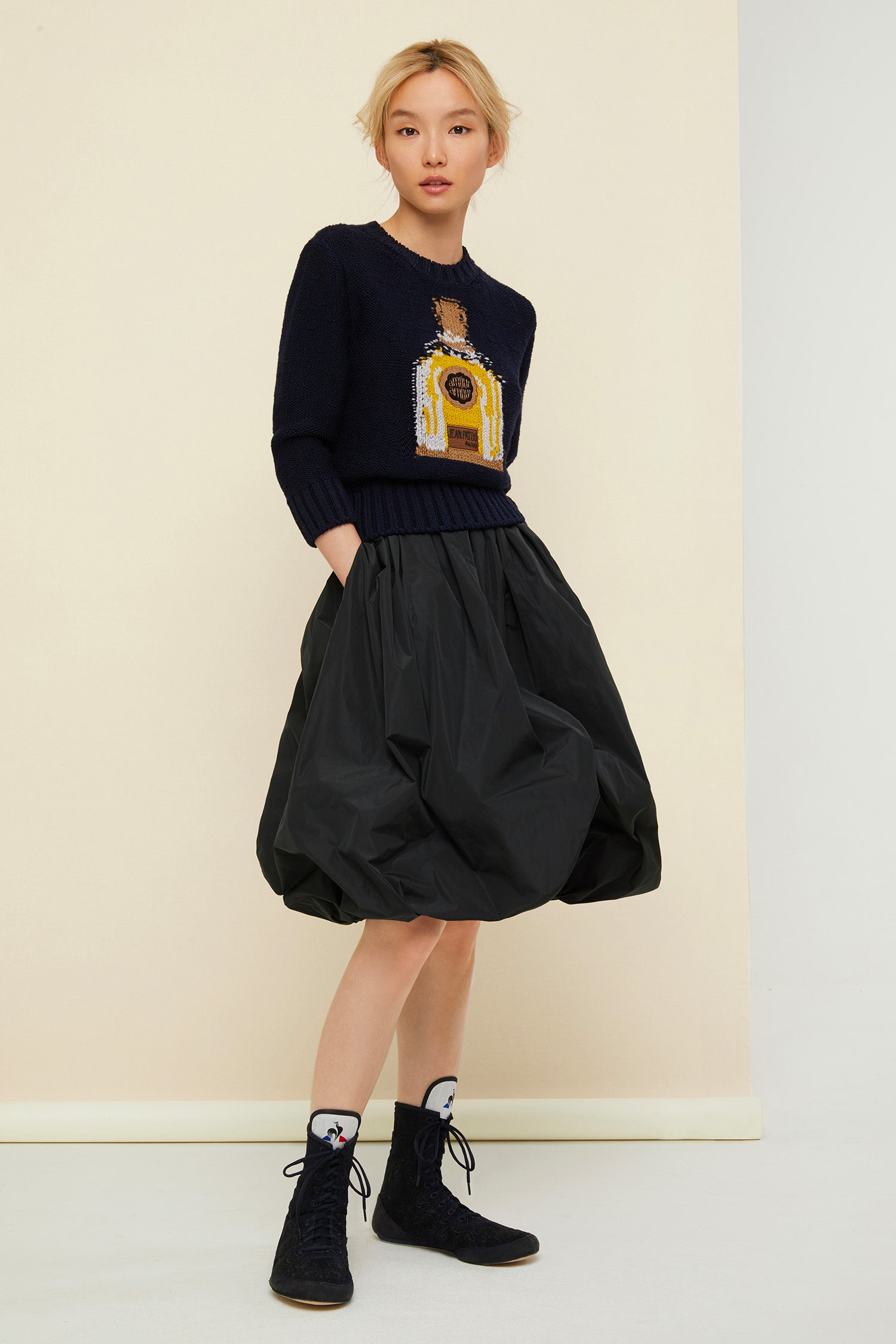 Patou KN005 Pull Navy Laine Motif Amour