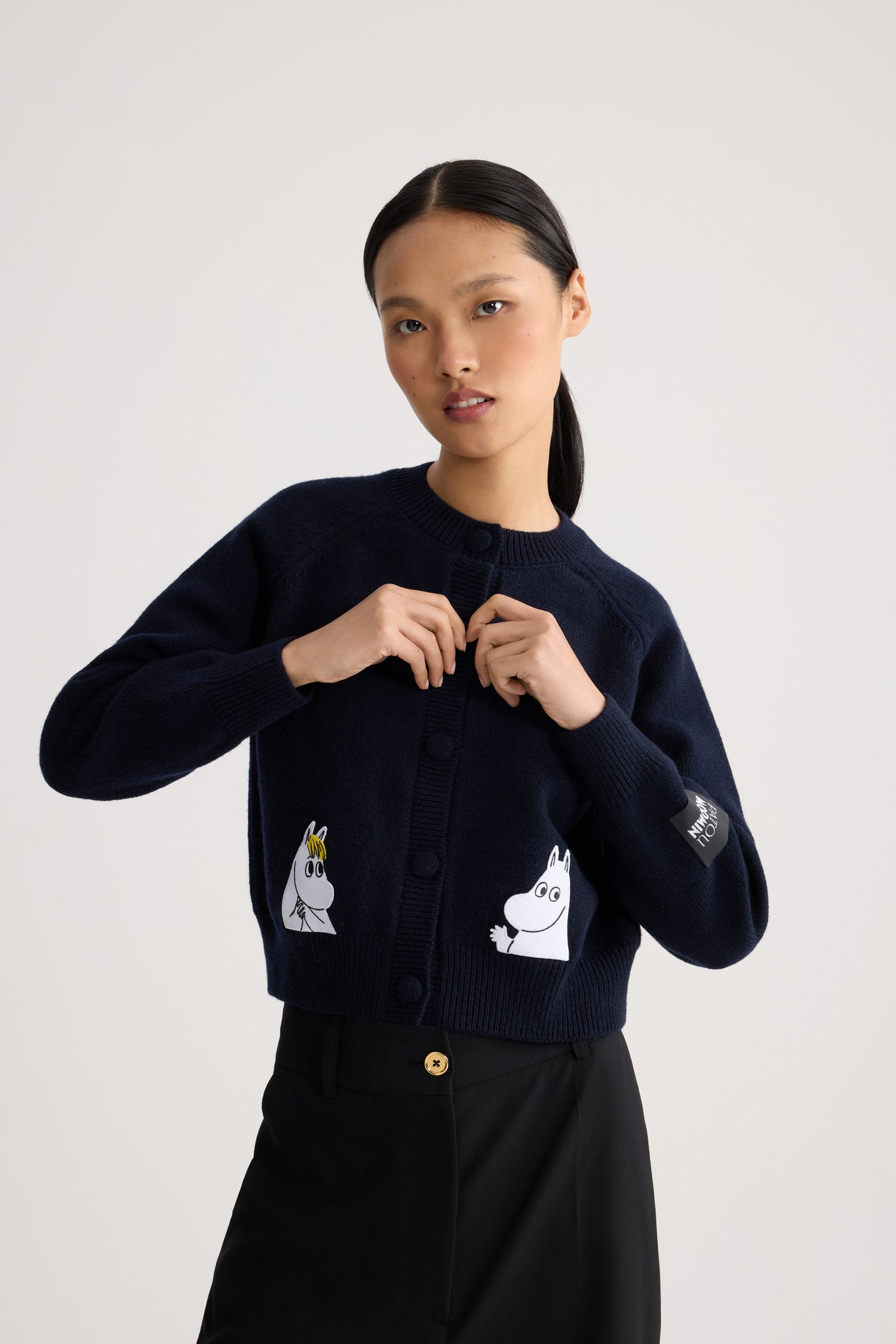 Patou KN311 cardigan Moomin bleu laine cachemire