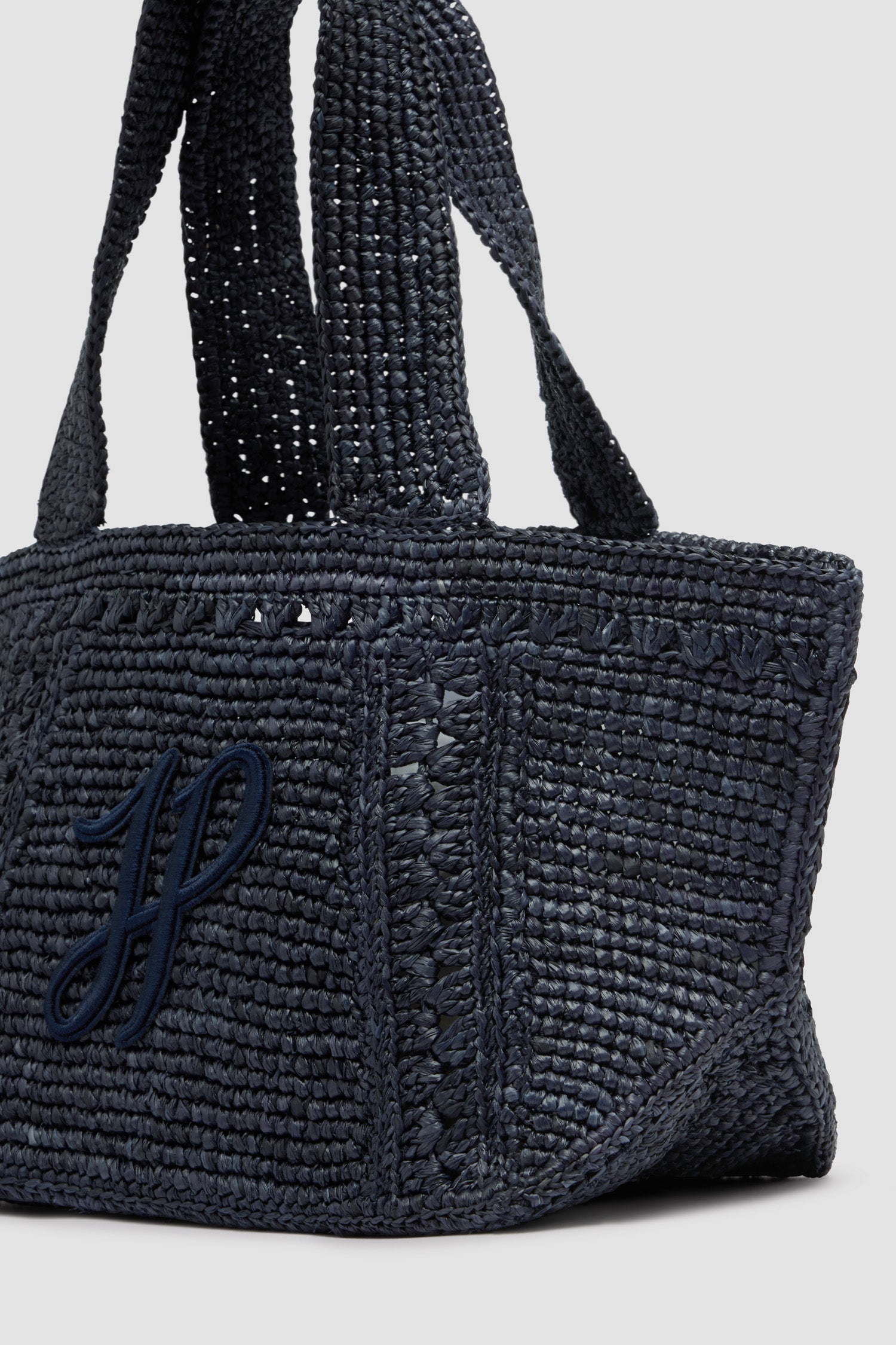 Patou AC093 tote raphia Small Navy Black