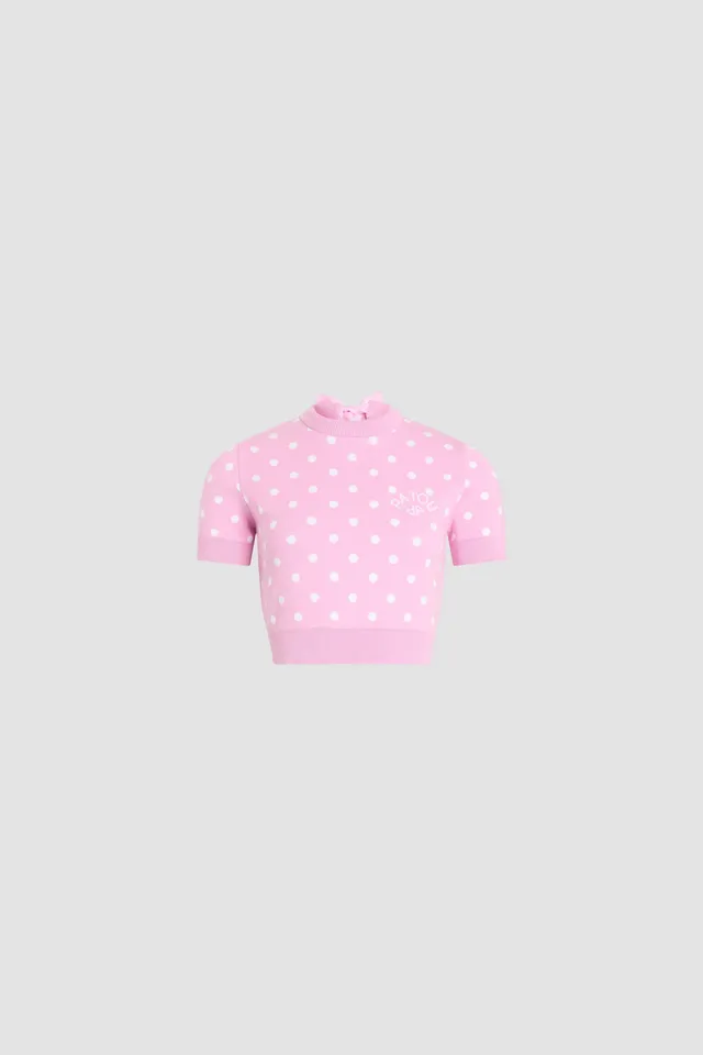 Patou KN31880895973 t-shirt crop rose à pois coton