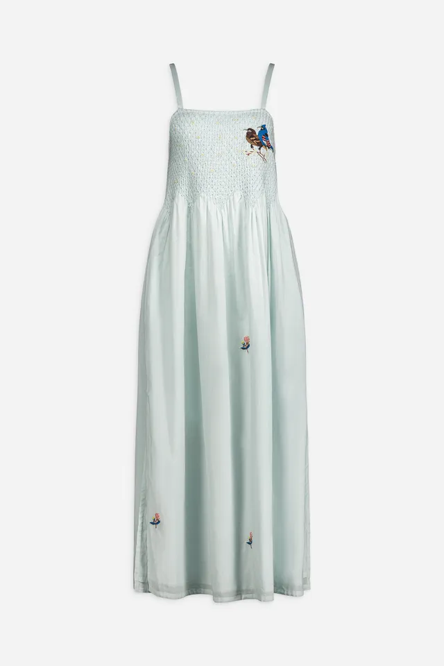 Paul & Joe Robes Robe MESANGE longue baby blue coton brodé