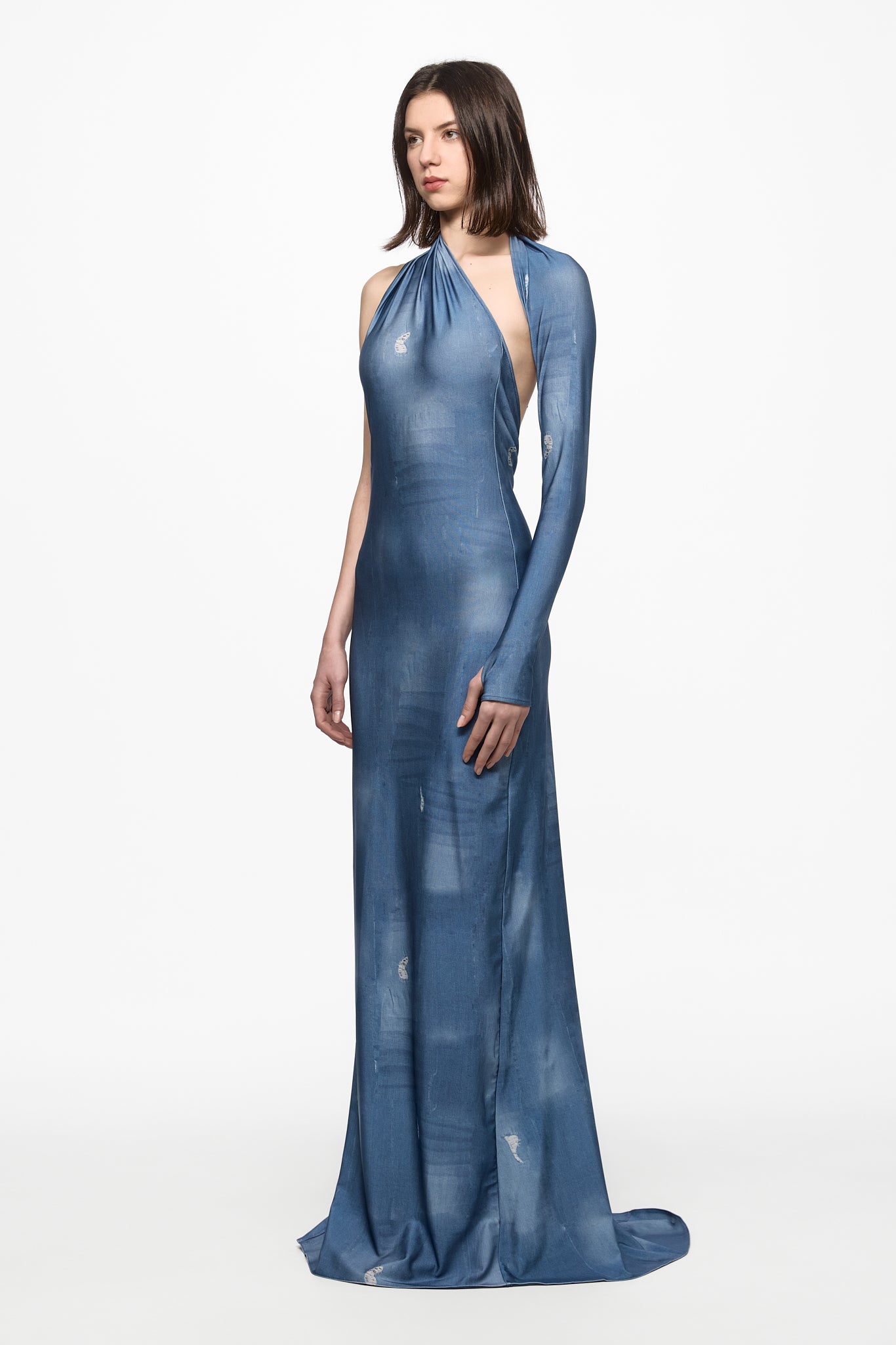 ATU Body Couture robe maxi denim une épaule S