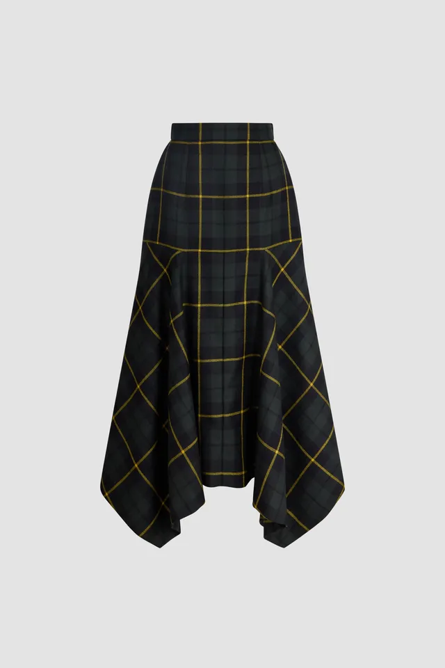 Patou jupe midi plissée SK120 laine tartan vert 38