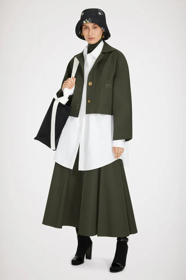 Patou Veste courte coton bio verte Winter Moss boutons dorés