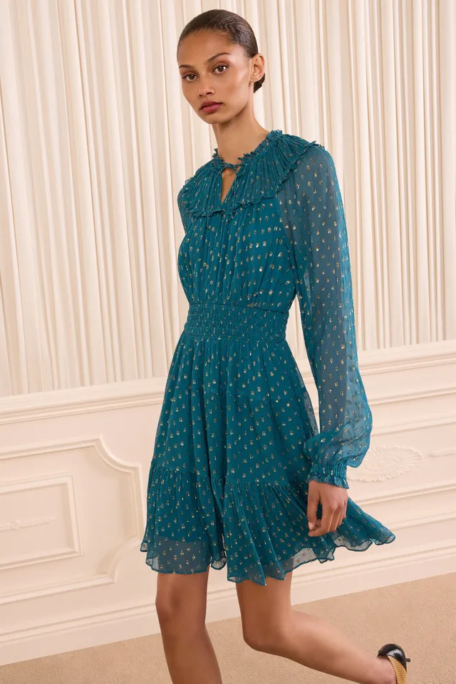 Ulla Johnson Ava robe mini soie Beryl manches longues