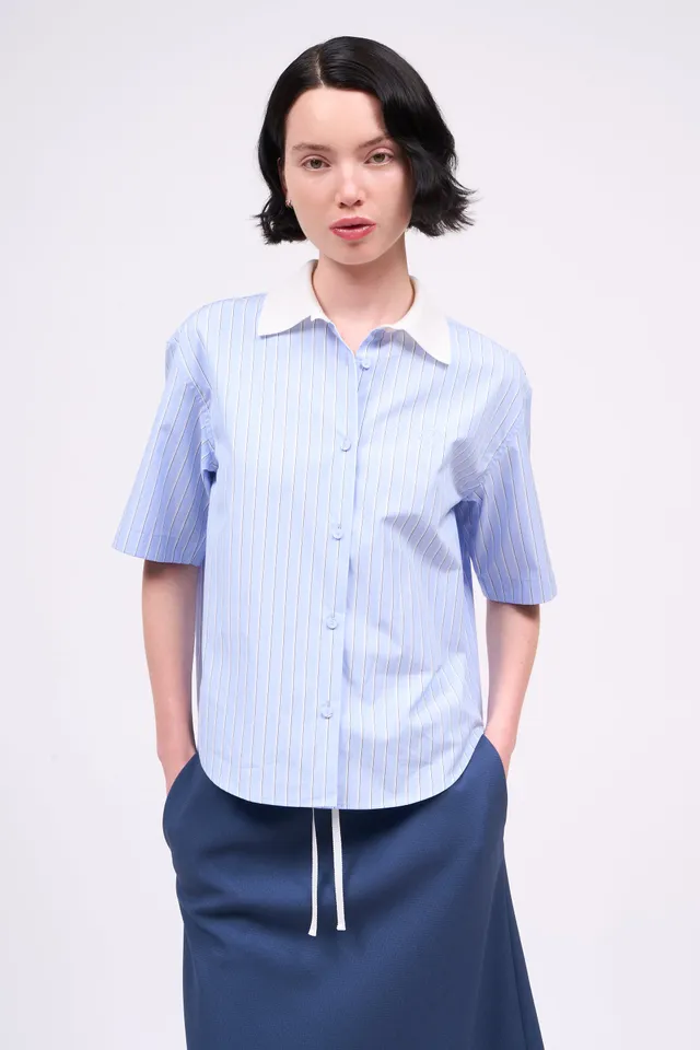 Paul & Joe Hauts Chemise Winona popeline rayée chemise bleu coton