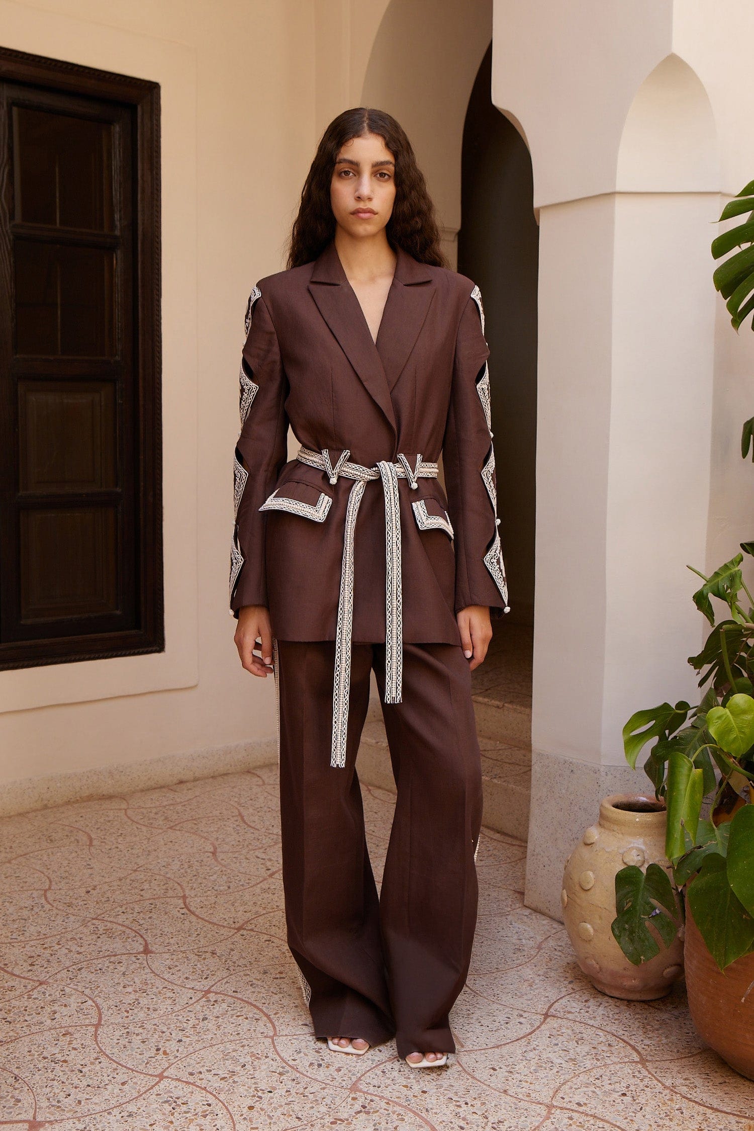 Alemais Leandra Corded Blazer lin soie taille 10 brodé