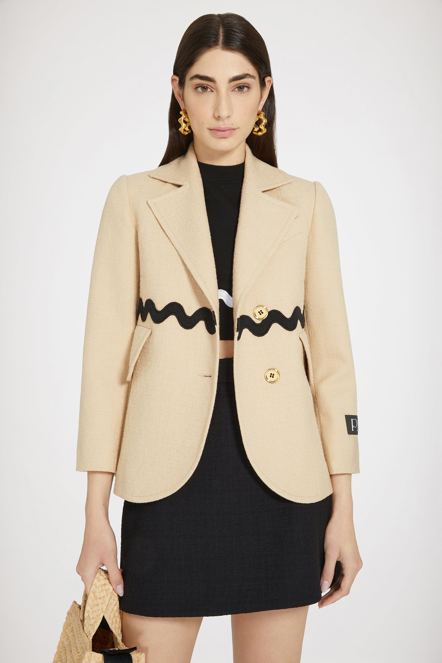 Patou P24JA0350177113B veste tailleur tweed coton beige
