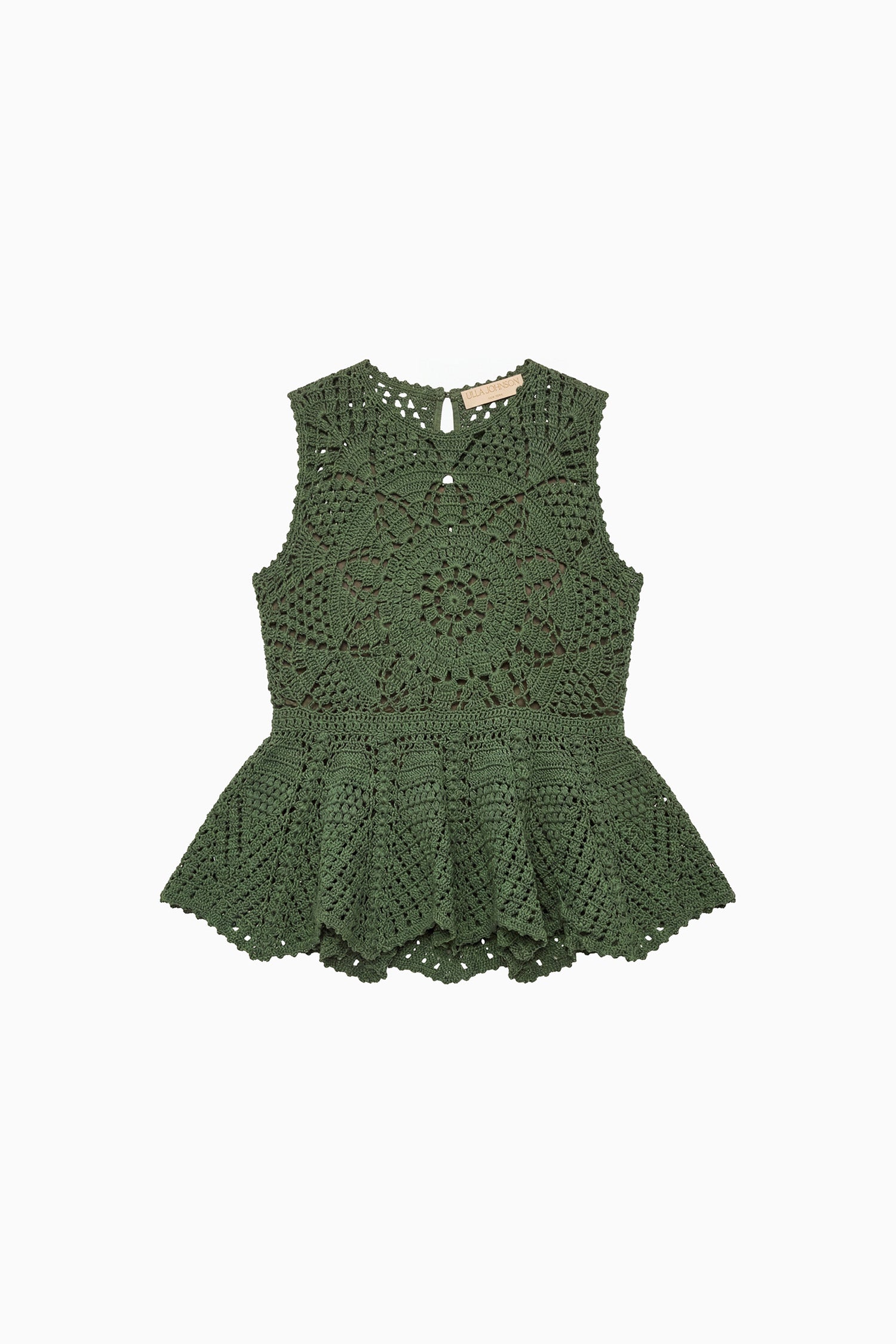 Ulla Johnson Cora PF260701 top crochet coton Sea Glass péplum