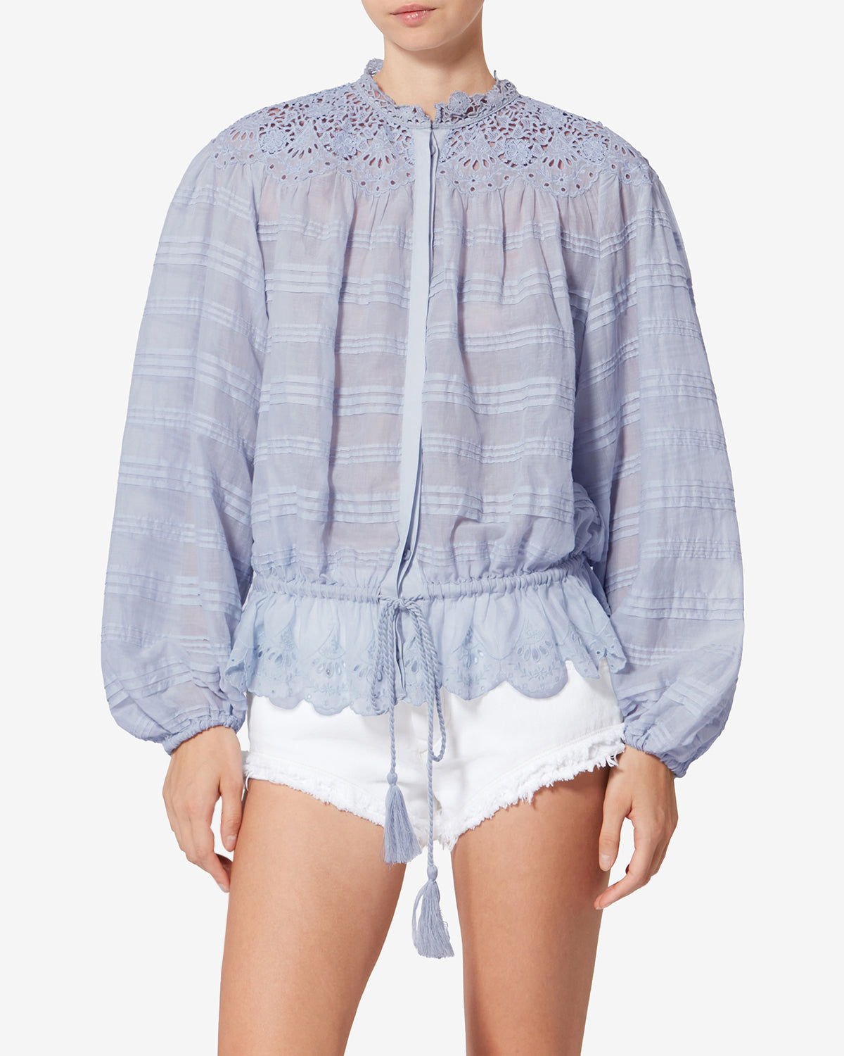 Isabel Marant Polly blouse coton bleu clair dentelle